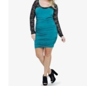 Torrid Green Ruched Lace Yoke Bodycon Dress
